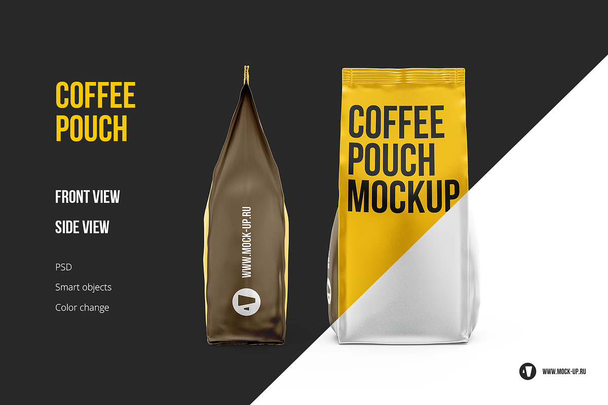 Coffee Pouch. Front and side views, a Packaging Mockup by easymock (Photo 1 of 8)