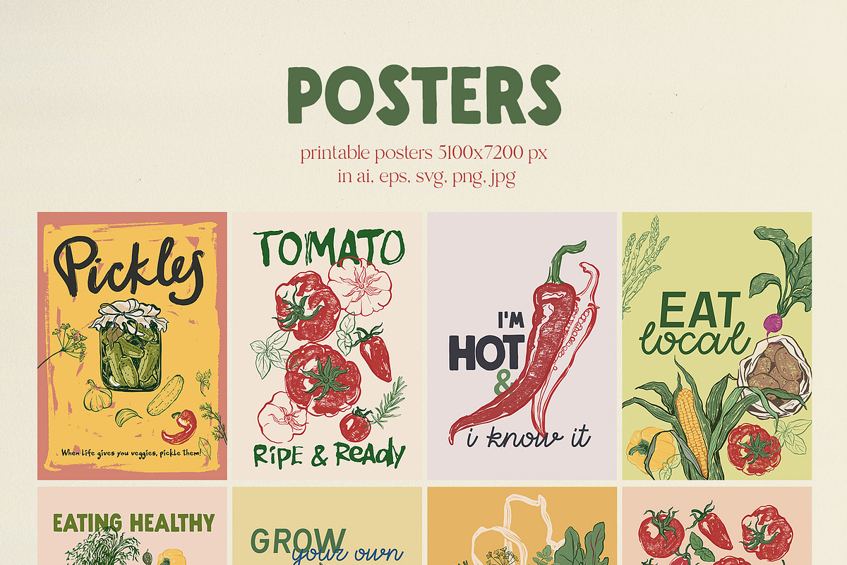 Vegetables vector poster pattern, an Object Graphic by Yuliya Derbisheva (Photo 3 of 10)