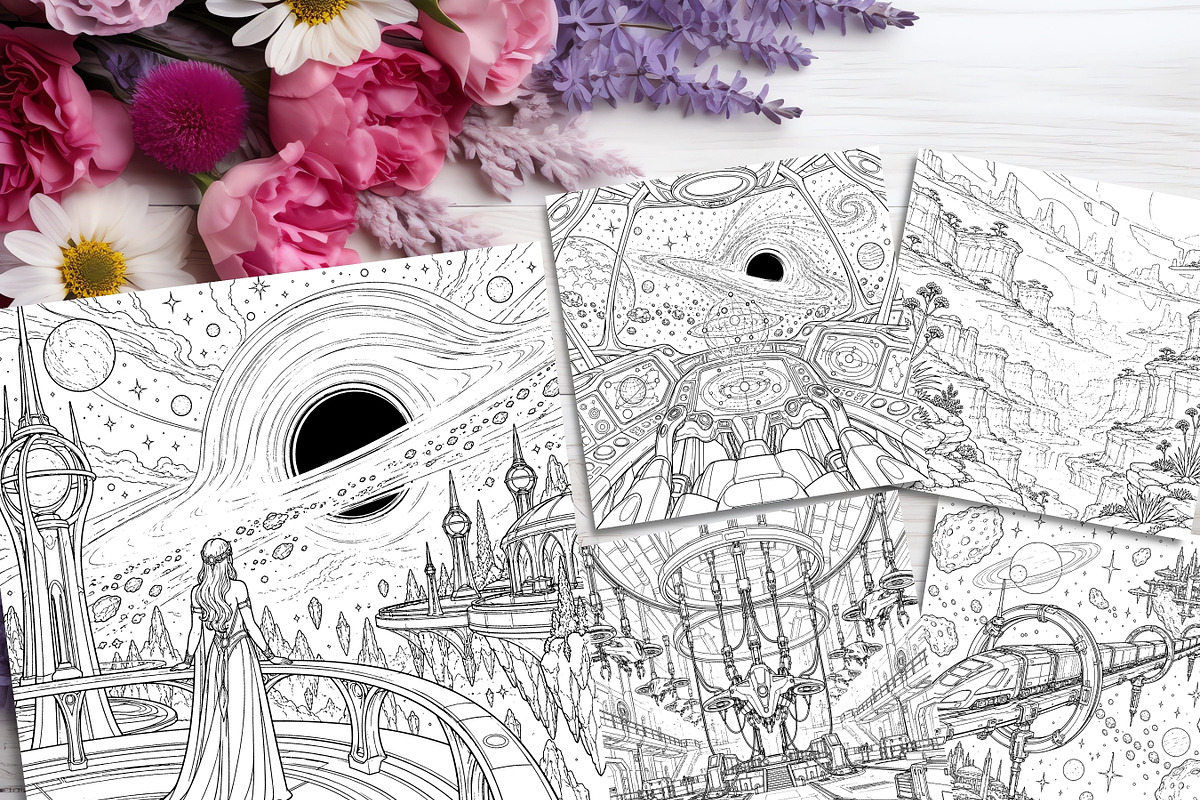 Alien Worlds Coloring Pages Bundle, a Brochure Template by LA Design (Photo 7 of 10)