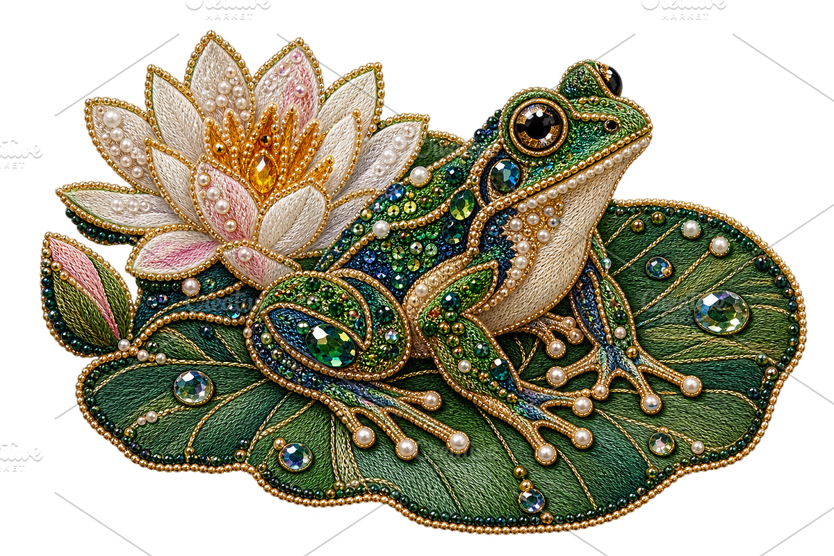 Beaded Frog & Lily Pad PNG, an Object Graphic by The Edit (Photo 1 of 3)