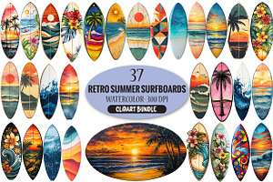 Retro Summer Surfboards Clipart, an Illustration by Pixels.Craft