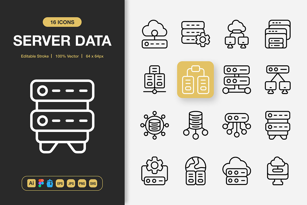 Server Data Icons, an Outline Icon by Spacepixel Creative