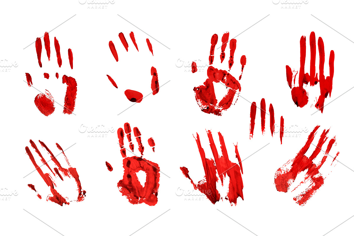 Red bloodstain handprints collection, an Object Illustration by art PVP - market