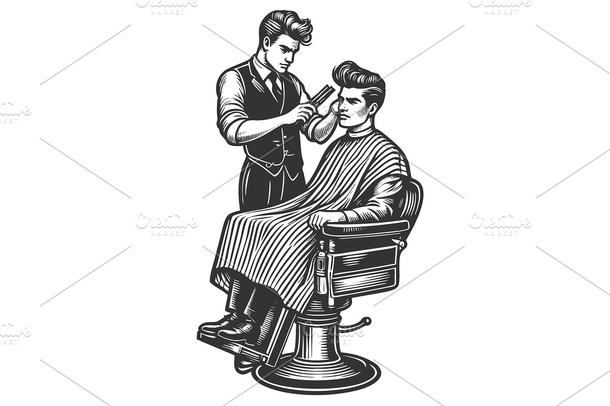 Barber Giving Haircut with Straight, an Object Illustration by AlexArt