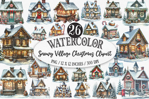 Snowy Village Christmas Clipart, an Illustration by Designking