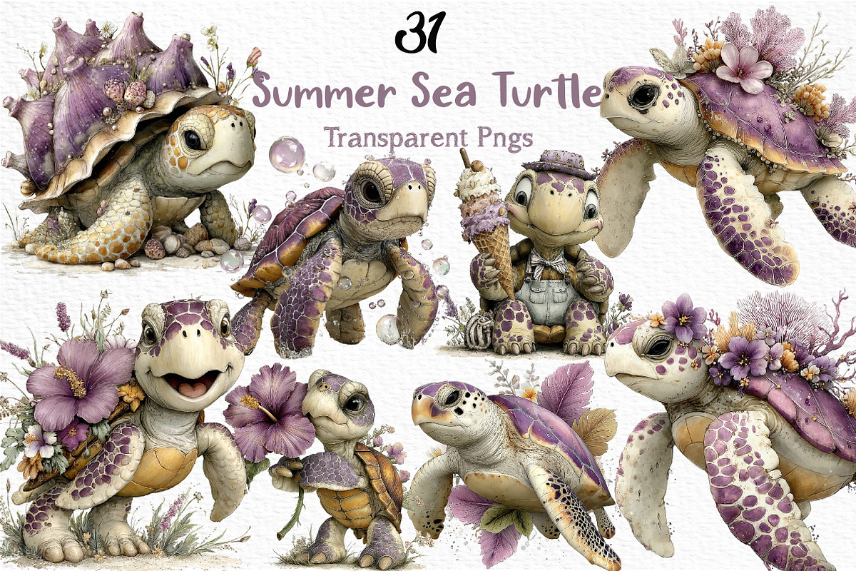 Summer Sea Turtle Clipart, an Illustration by Craft Nest (Photo 1 of 12)