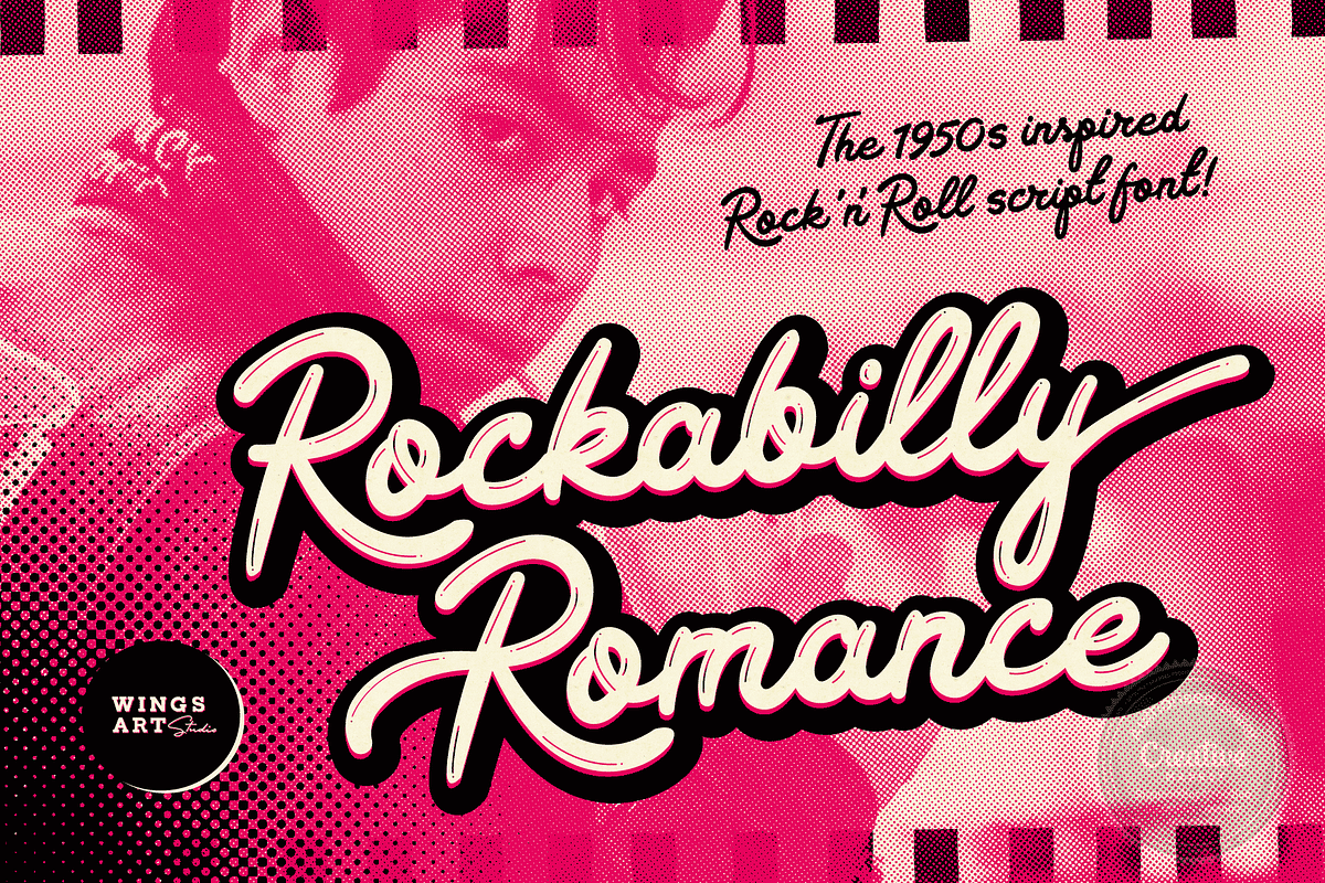 Rockabilly Romance - 50s Script Font, a Script Font by Wingsart Studio (Photo 1 of 15)