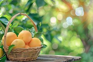 Fresh and tasty grapefruits with green leaves on blurred green background, a Food & Drink Photo by AlyaAnd