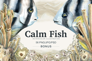 Calm fish watercolor clipart