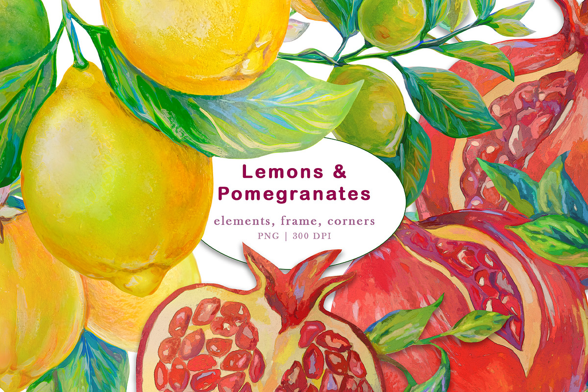 Lemons, Pomegranates elements, frame, an Object Graphic by Alena Lazareva (Photo 1 of 10)