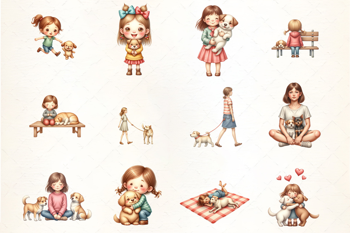 Girl & Best Friends Dogs PNG, an Illustration by CrexoraLab (Photo 2 of 5)