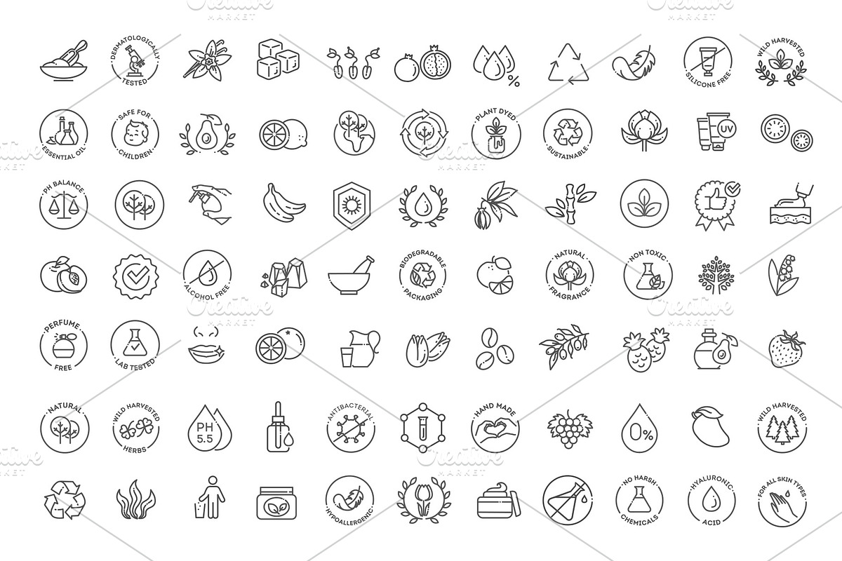 Natural Cosmetics and Skincare Icons, an Outline Icon by Tettygreen (Photo 3 of 3)