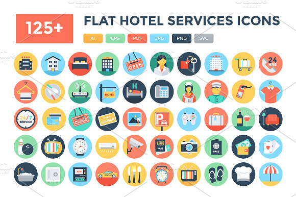125 Flat Hotel Services Icons