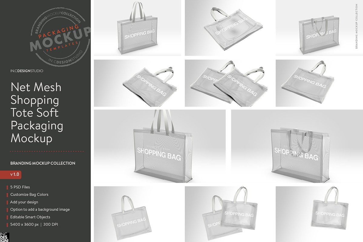 Nylon Net Mesh Shopping Tote Mockup, a Packaging Mockup by INCDesign (Photo 22 of 22)
