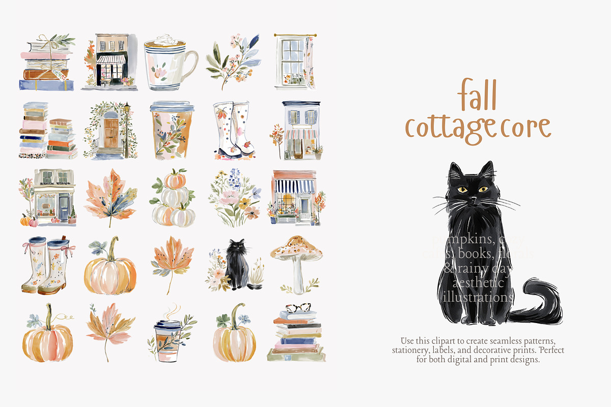 Fall cottagecore clipart set, a Decorative Illustration by Patishop Art (Photo 5 of 10)
