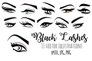 Black Lashes Vector eyes set, an Illustration by esylvia (Thumbnail 1 of 3)