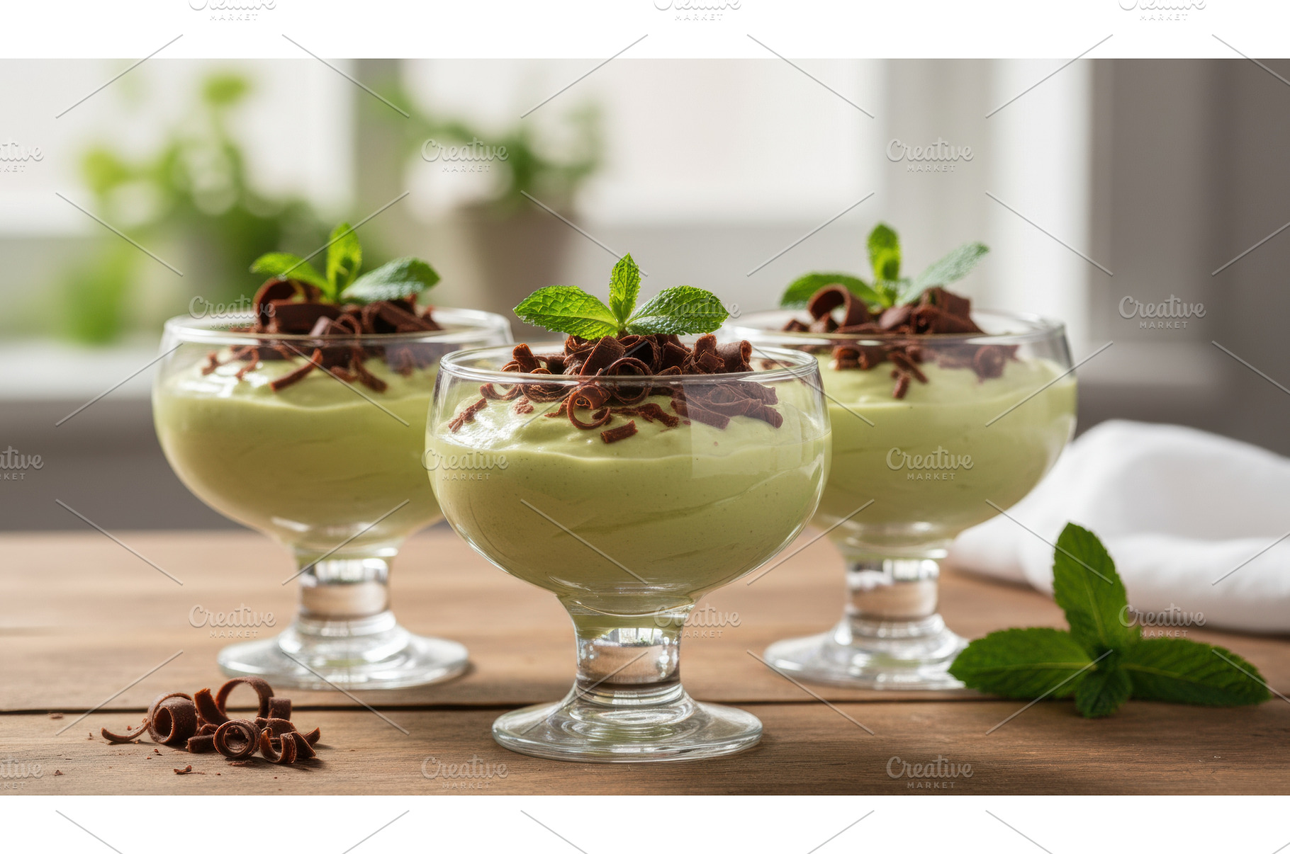 Three glasses of smooth avocado or, a Food & Drink Photo by Igor Tichonow