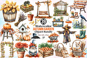 Watercolor Autumn Garden Clipart PNG, an Illustration by Canvas Craft (Thumbnail 1 of 3)