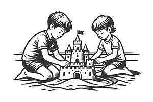 Children Building Sandcastle, a Person Illustration by AlexArt
