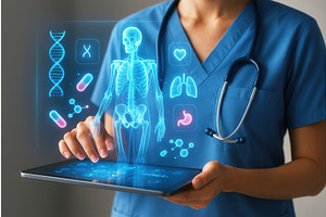 Healthcare professional using a, an Illustration by Sergey Kotenev