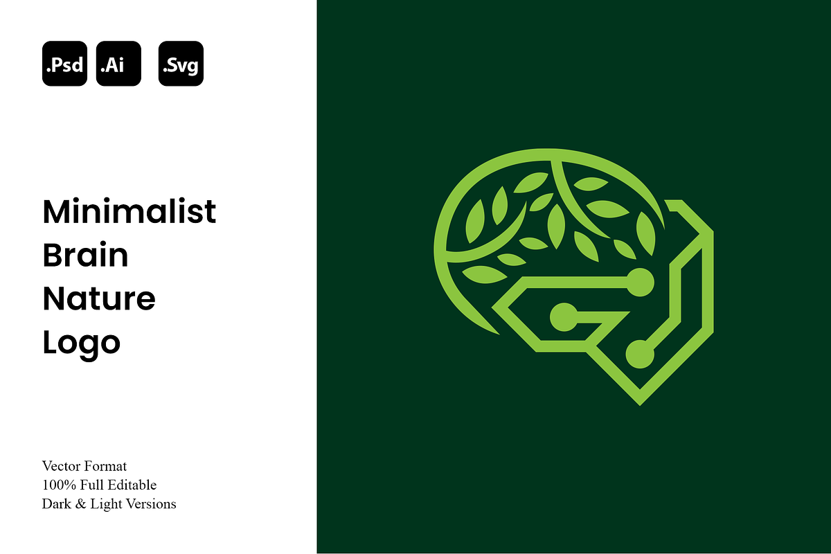Minimalist Brain Nature Logo, a Branding & Logo Template by Luxury Logos (Photo 1 of 4)