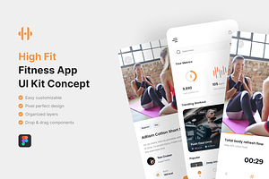 High Fit - Fitness App UI Kit, an UI Kit Template by iDoodle Studio