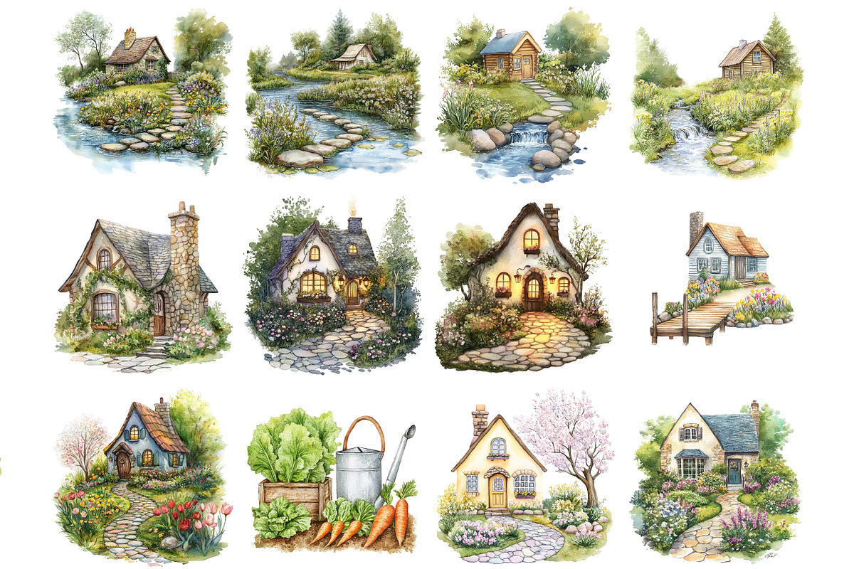 Spring Cottages House Clipart, an Illustration by DreamArtGraphic (Photo 2 of 4)