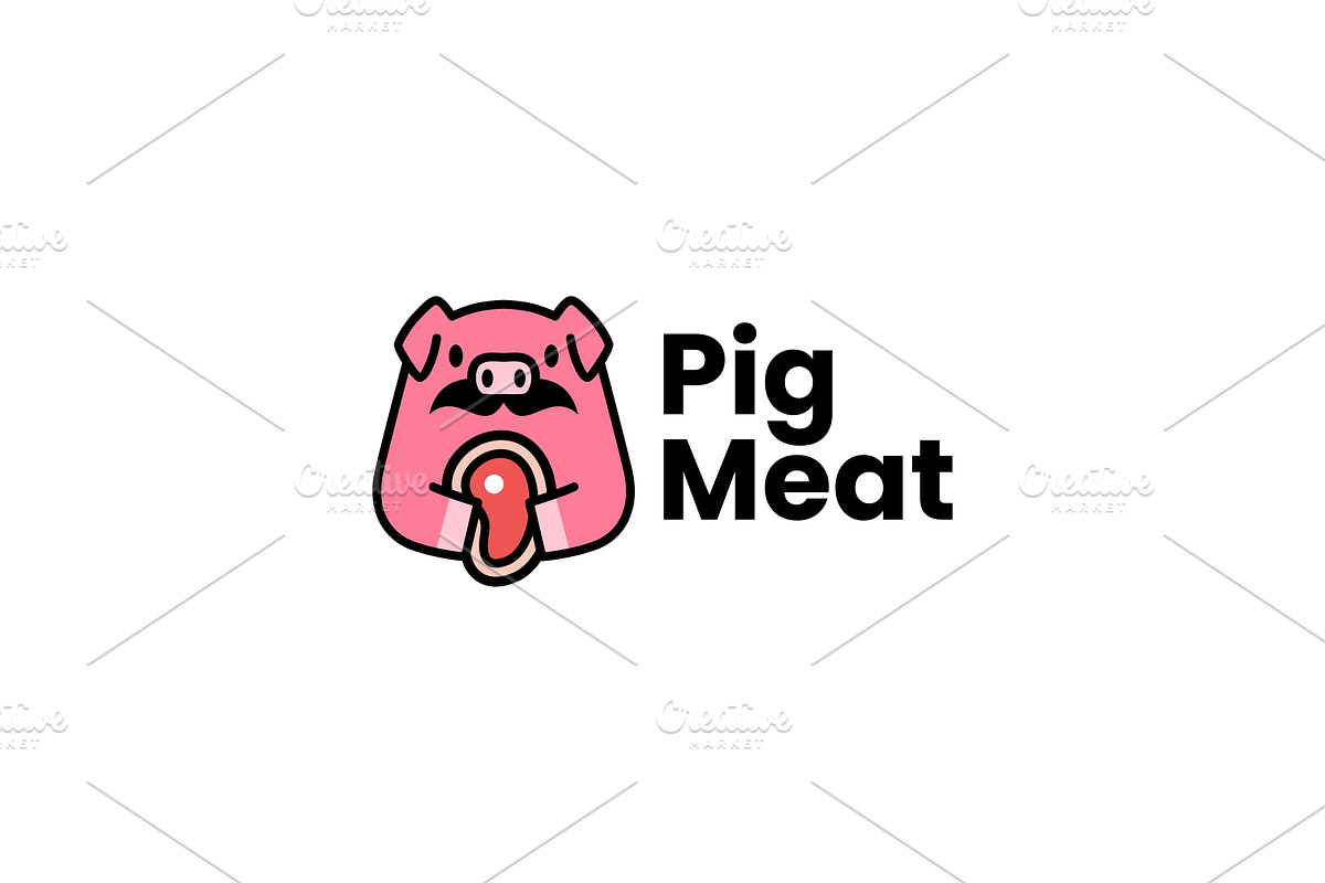pig meat food moustache logo vector, a Branding & Logo Template by VASTARD STUDIO