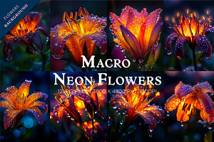 Macro Neon flowers. Wall art., a Decorative Illustration by KENO Mascots