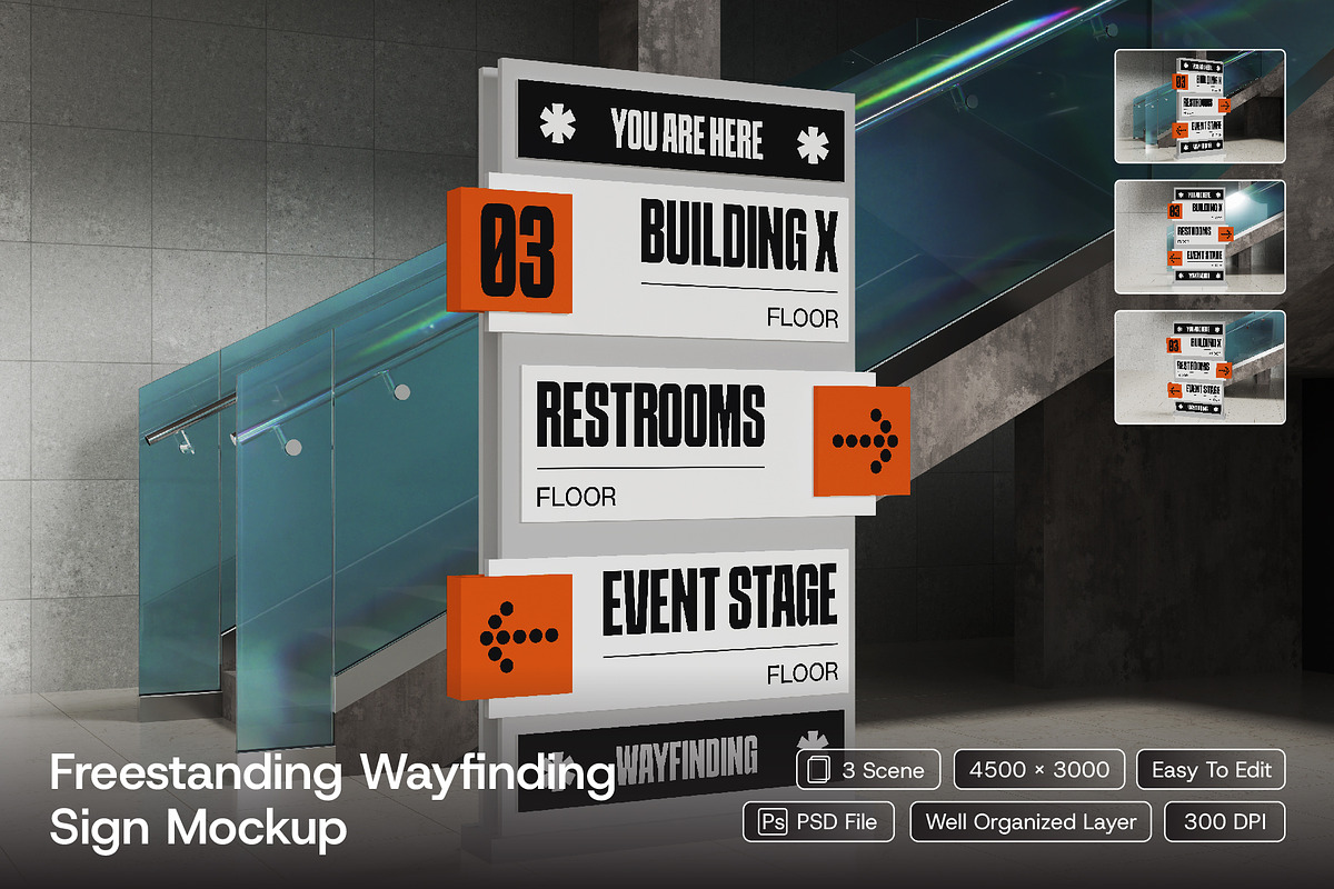 Freestanding Wayfinding Sign Mockup, an Advertising Mockup by herutage (Photo 1 of 4)
