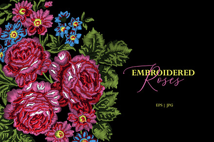 Vector embroidered roses