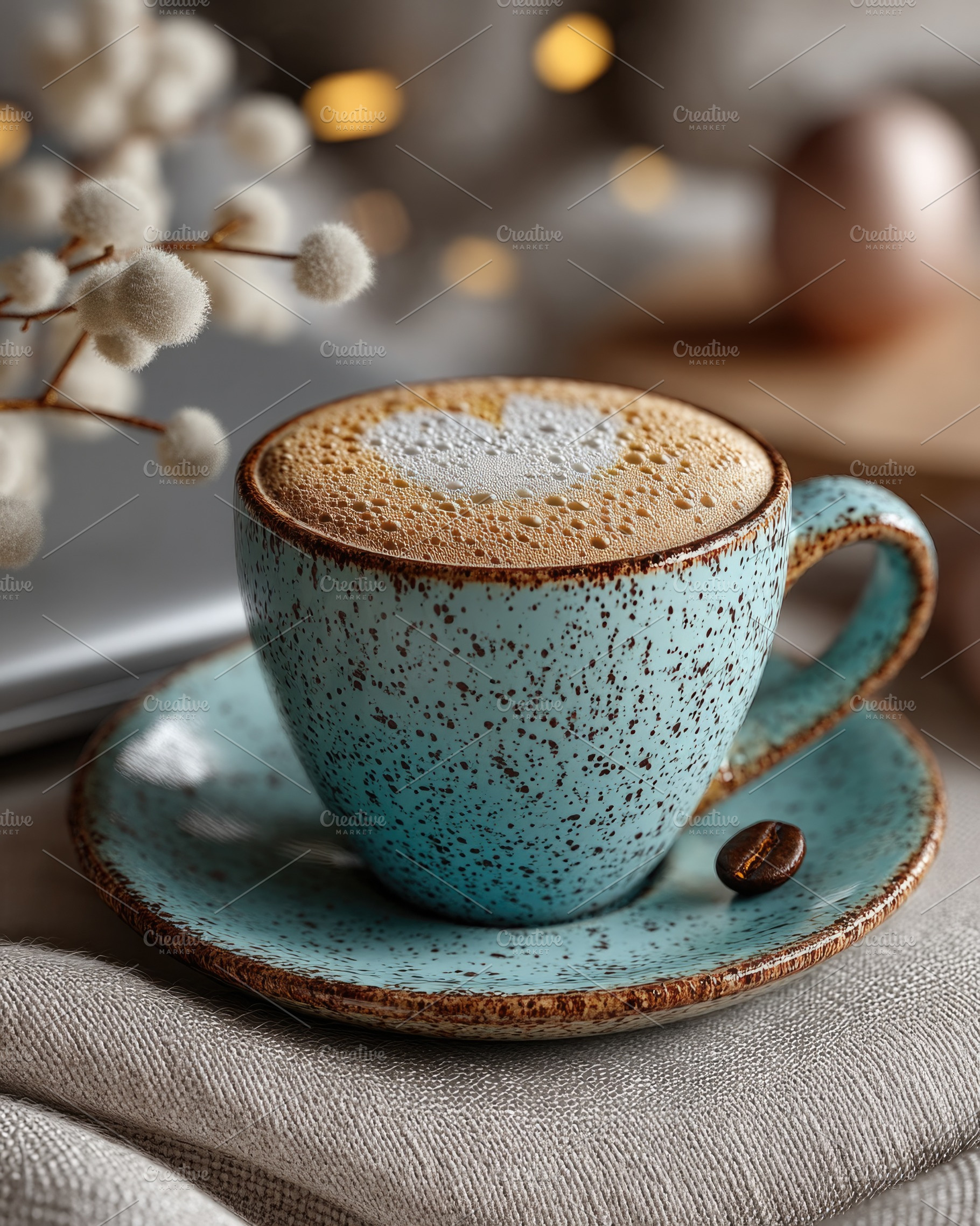 Vertical Cozy Coffee Cup with Foam and Coffee Bean in Warm Neutr, a Food & Drink Photo by José Manuel Gelpi