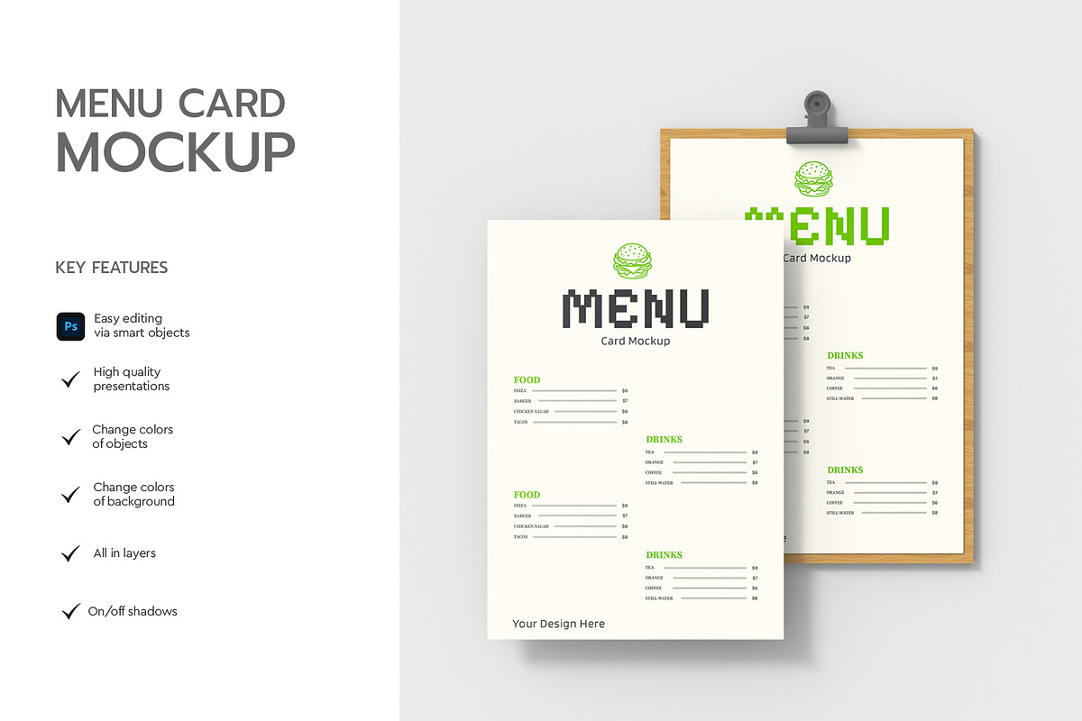 Food Menu Card Mockup Set, a Product Mockup by graphypix (Photo 2 of 4)