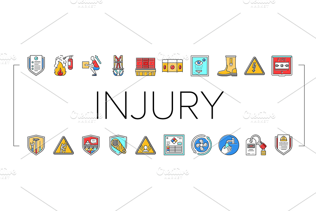 injury prevention safety icons set, an Education Illustration by pikepicture