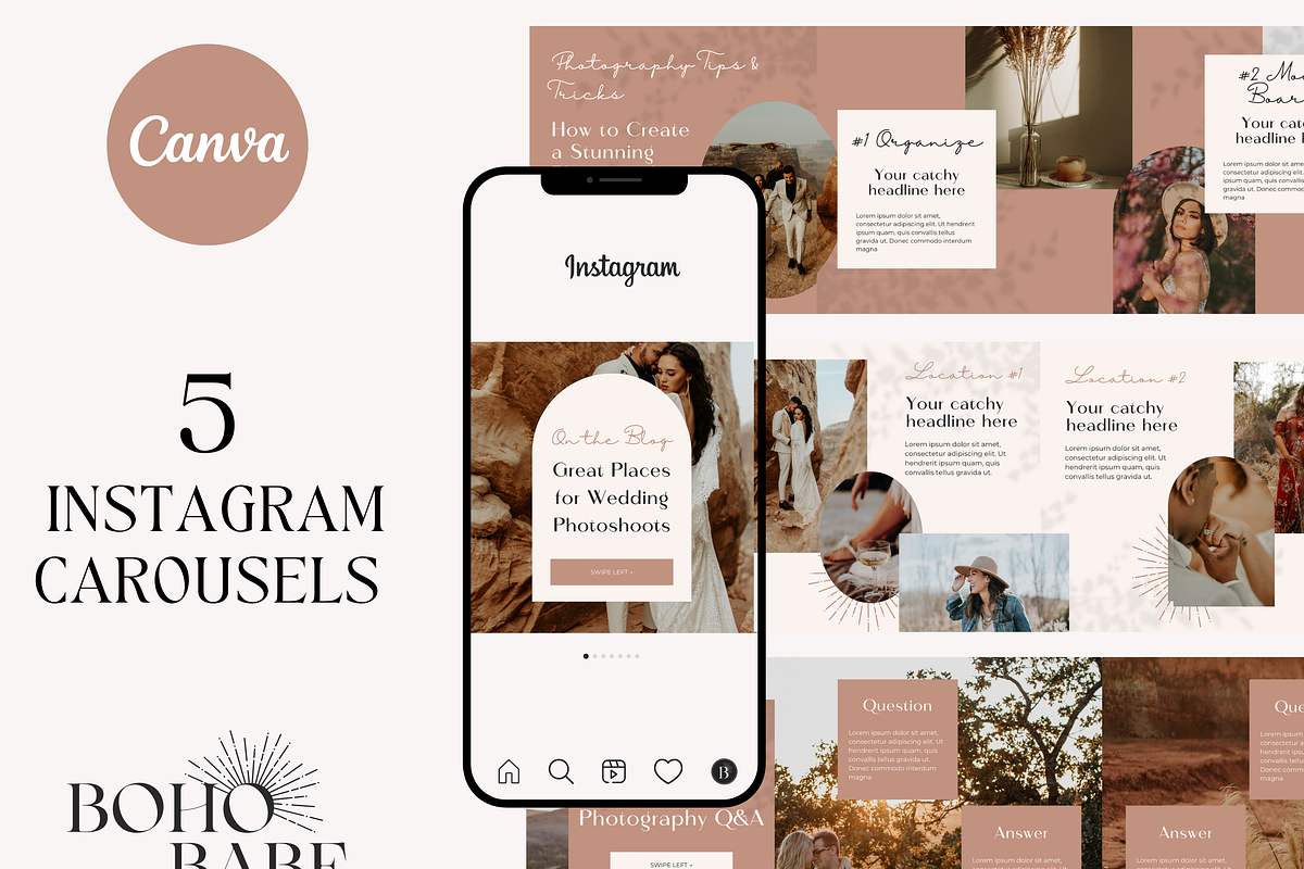Instagram Carousel Post Boho Canva, a Social Media Template by HerstedHertz (Photo 1 of 10)