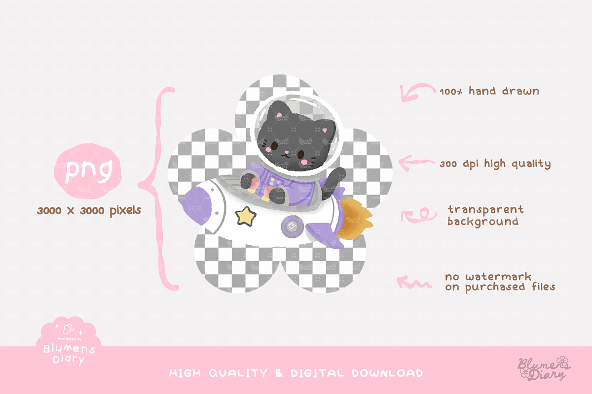 Luna the Black Cat Astronaut Clipart, an Animal Illustration by Blumensdiary (Photo 3 of 6)