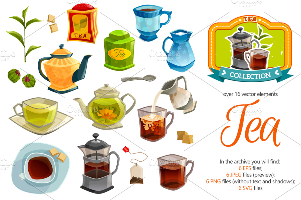 Tea Cartoon Set, a Decorative Illustration by Macrovector | Creative Market