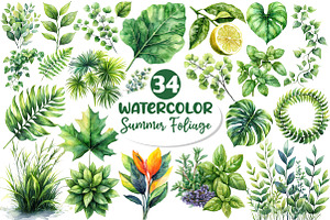 Green Summer Foliage Clipart, an Illustration by Dream Creation