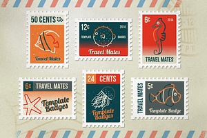 6 Postage Stamp Badges Bonus