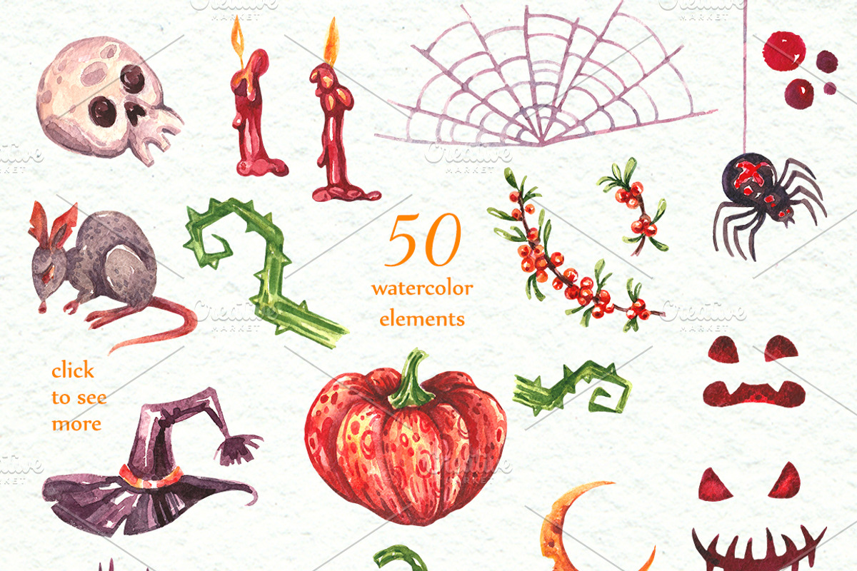 Watercolor set Happy Halloween, an Illustration by AnnieDove (Photo 6 of 8)