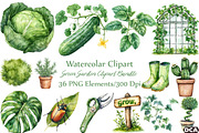 Watercolor Green Garden Clipart, an Illustration by DreamCafeArt (Thumbnail 1 of 7)