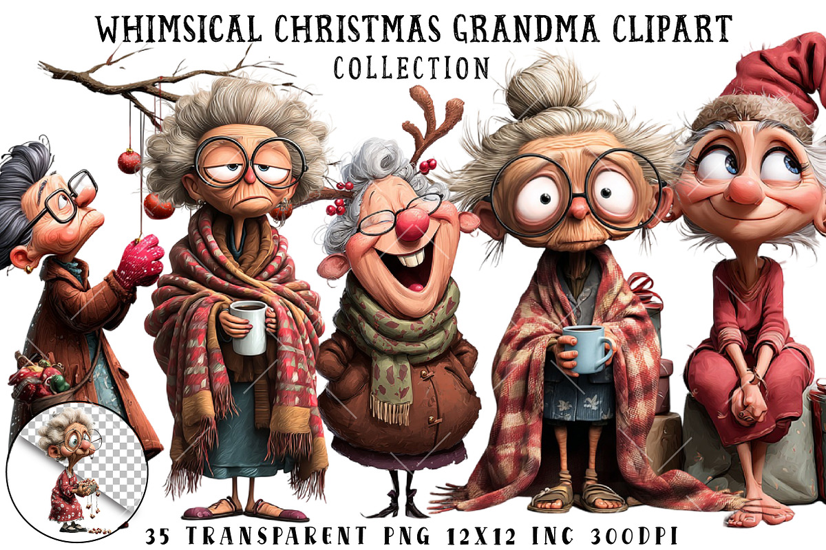 Whimsical Christmas Grandma Clipart, an Illustration by OK Design (Photo 1 of 6)