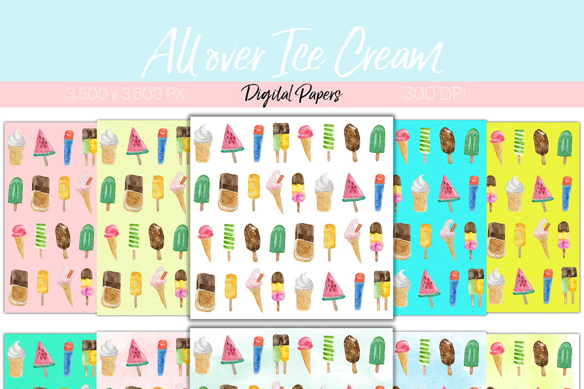 Hand-drawn Watercolor Ice Cream, an Illustration by U + Me Studio (Photo 9 of 14)