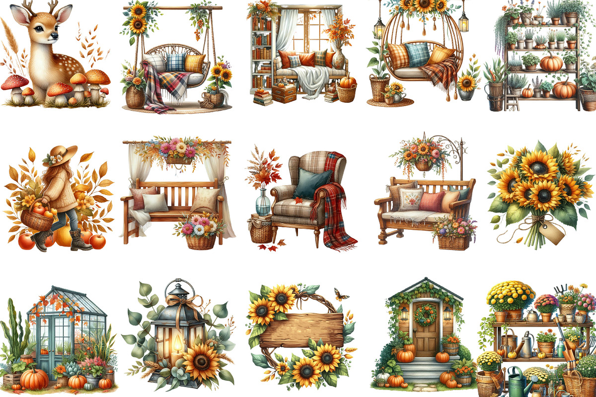 Green Autumn Clipart, an Illustration by Designking (Photo 2 of 5)