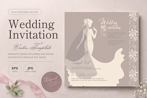 Wedding Invitation Vector Template, an Invitation Template by Elena Naumchenkova