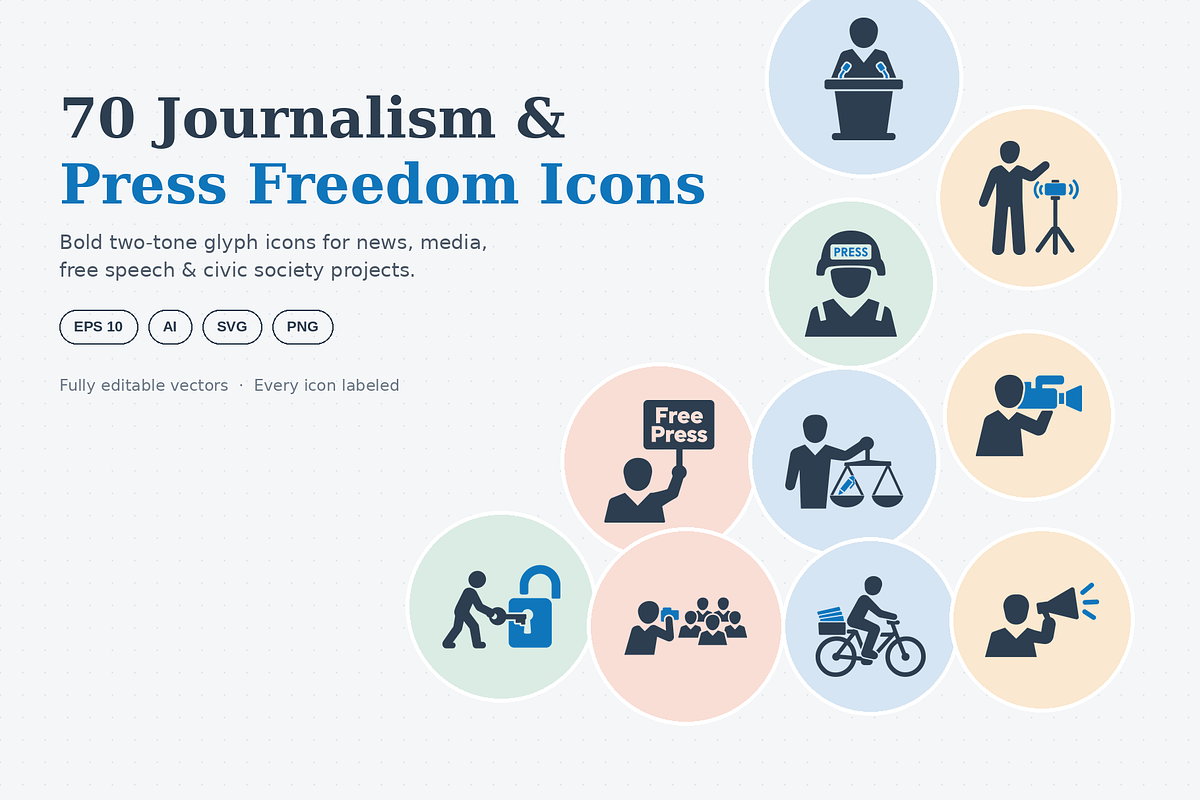 70 Journalism & Press Freedom Icons, a Duotone Icon by Symbolic Language (Photo 1 of 4)