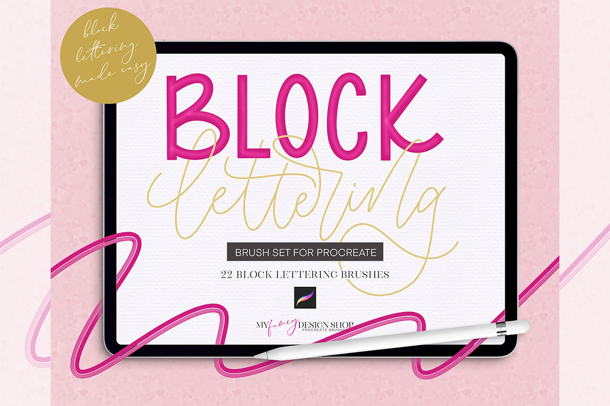 Procreate Block Lettering Brushes, a Brush Add-On by My Fancy Design Shop (Photo 1 of 10)