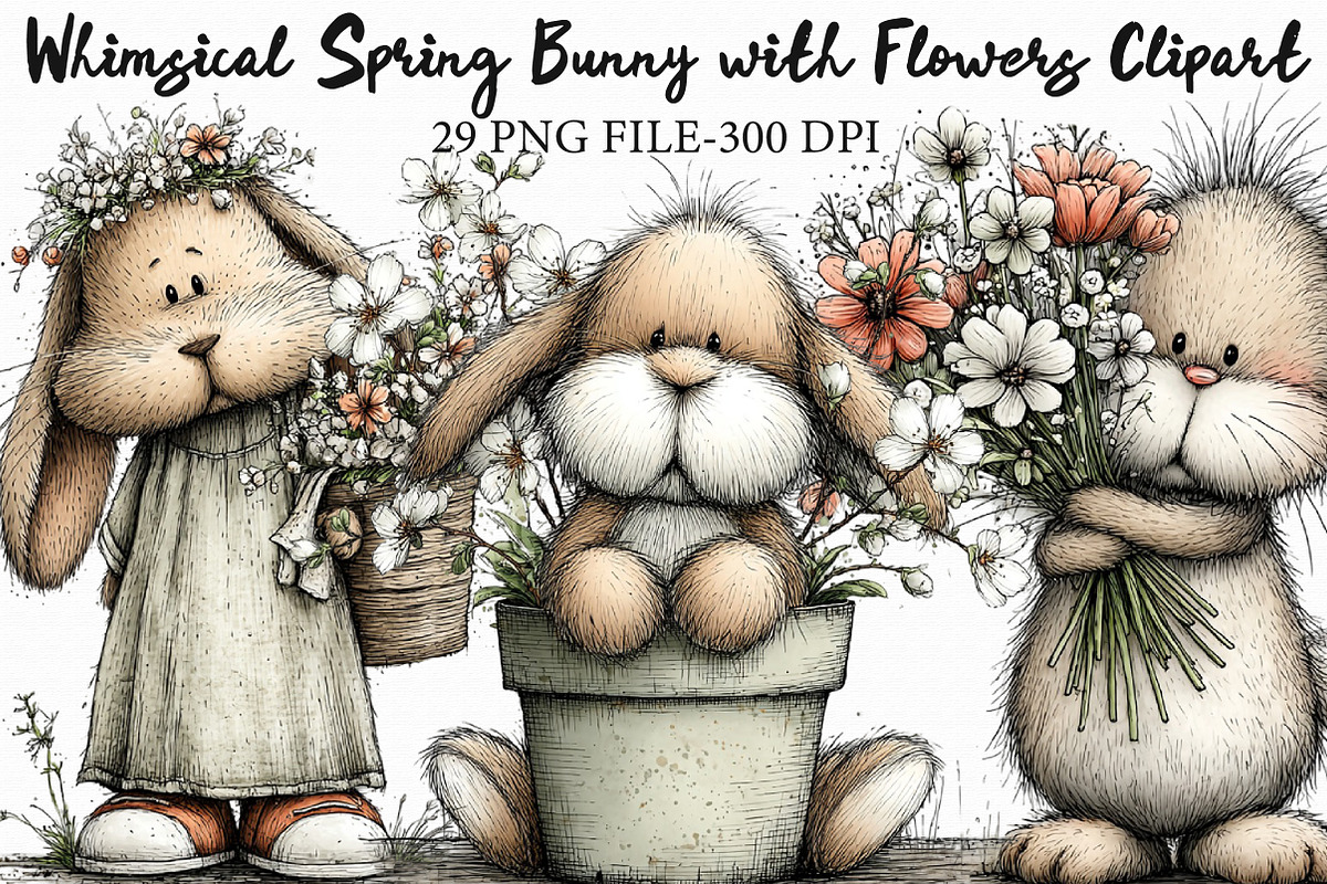 Whimsical Spring Bunny with Flowers, an Illustration by Libby Wishes (Photo 1 of 5)