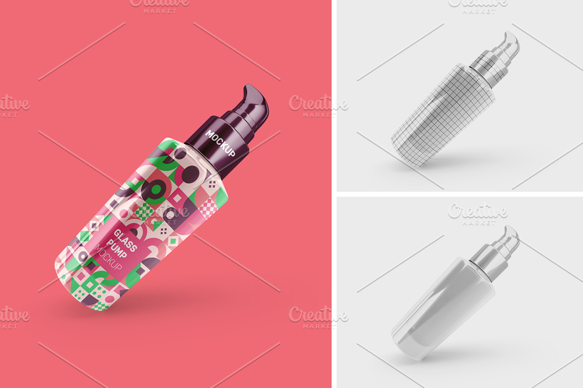 Glass Pump Bottle Mockup, a Packaging Mockup by Qaleb Studio