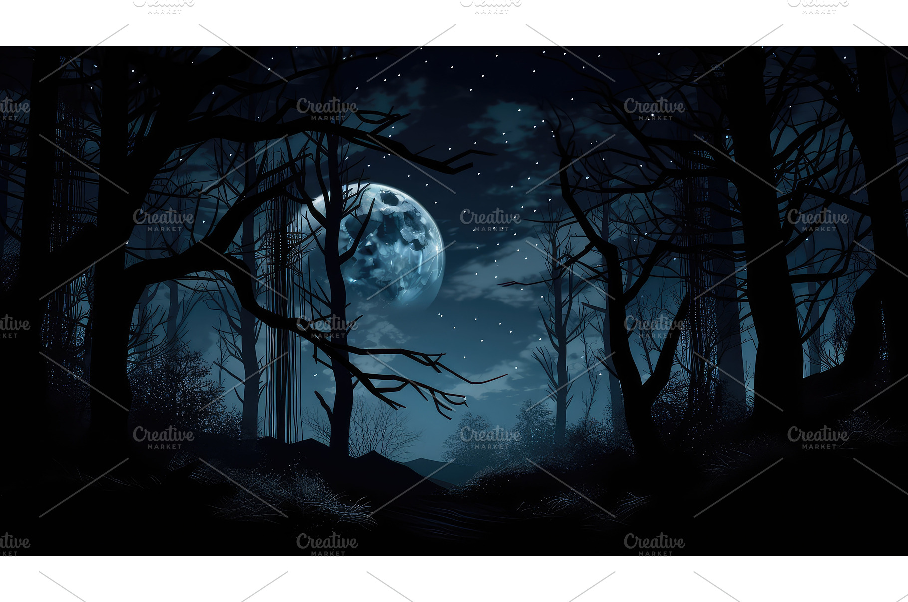 silhouettes trees at night ai, an Architecture Photo by pikepicture